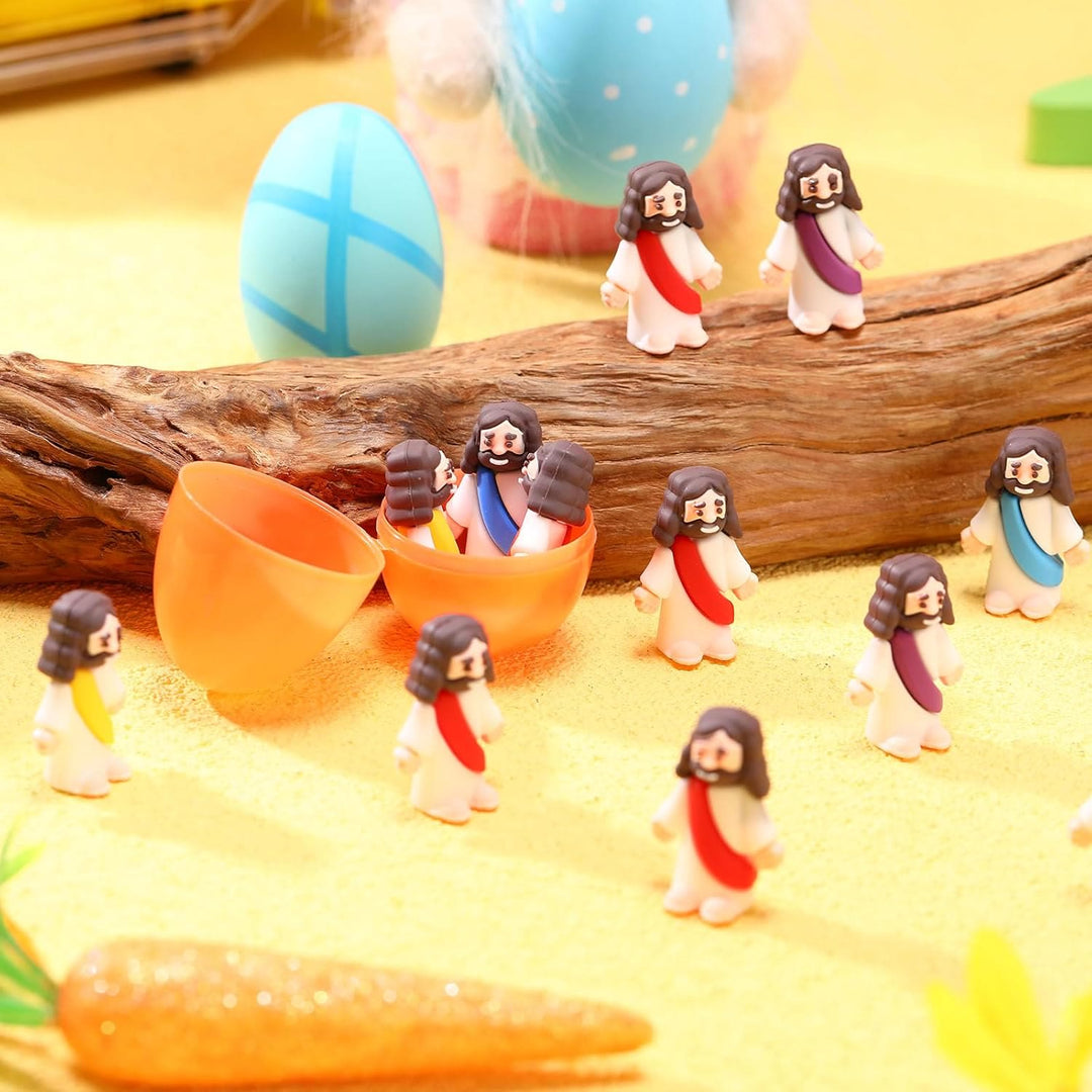 Christianartworkshop 10/20/30pcs Easter Eggs with Miniature Jesus Figurine for Easter Hunt/Basket Fillable