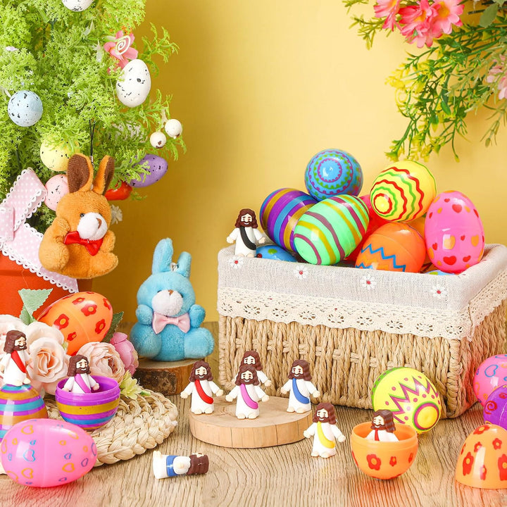 Christianartworkshop 10/20/30pcs Easter Eggs with Miniature Jesus Figurine for Easter Hunt/Basket Fillable