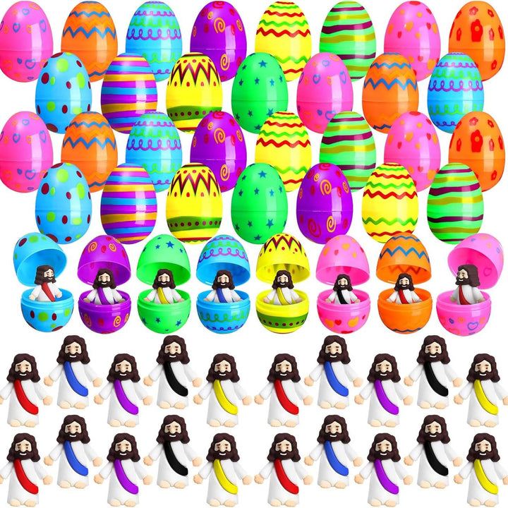 Christianartworkshop 10/20/30pcs Easter Eggs with Miniature Jesus Figurine for Easter Hunt/Basket Fillable