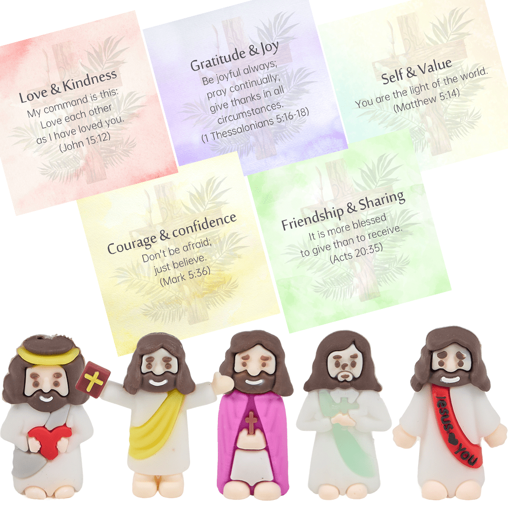 Christianartworkshop 5/10/20/30pcs Bible Verse Cards with Mini Jesus Figurines & Interactive Questions: Inspire and Educate