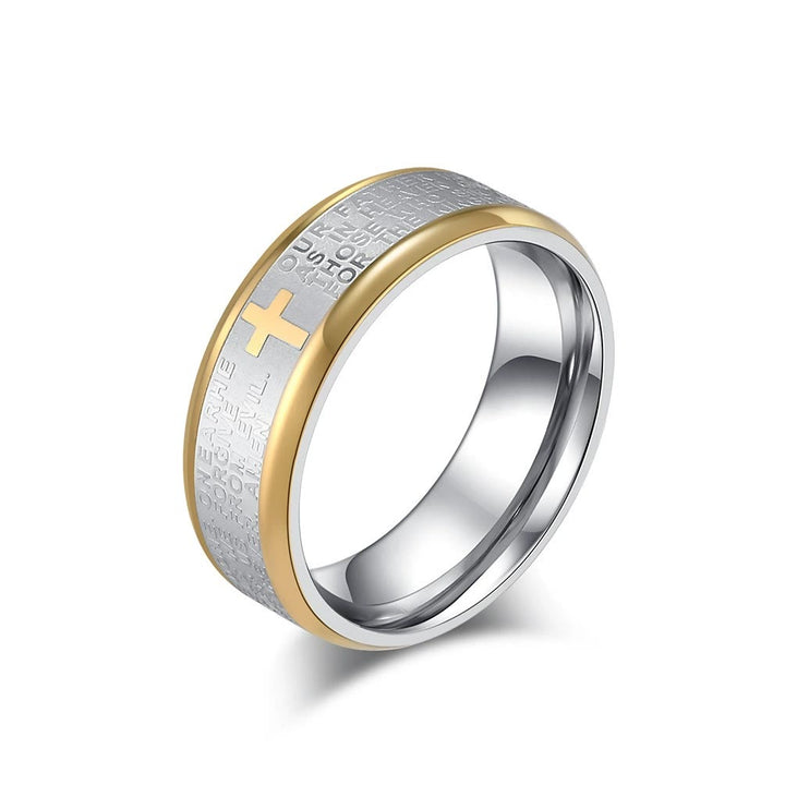 FREE Today: Lord's Prayer Cross Stainless Steel Wedding Band Bible Verse Engraved Ring