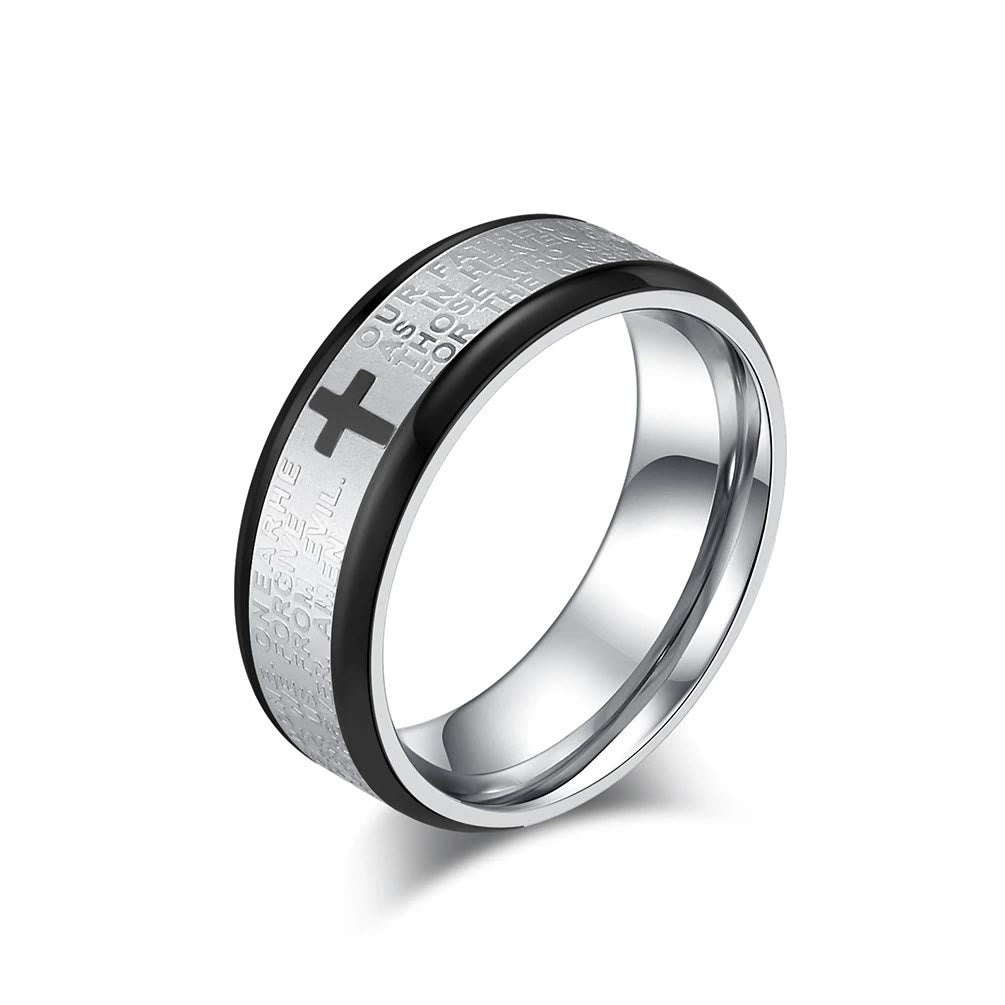 FREE Today: Lord's Prayer Cross Stainless Steel Wedding Band Bible Verse Engraved Ring