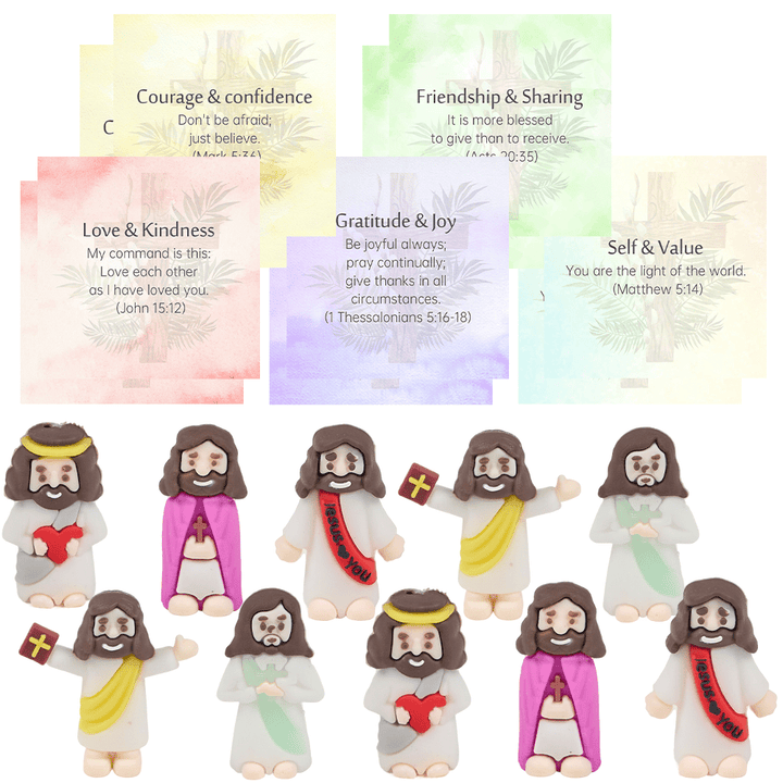 Christianartworkshop 5/10/20/30pcs Bible Verse Cards with Mini Jesus Figurines & Interactive Questions: Inspire and Educate