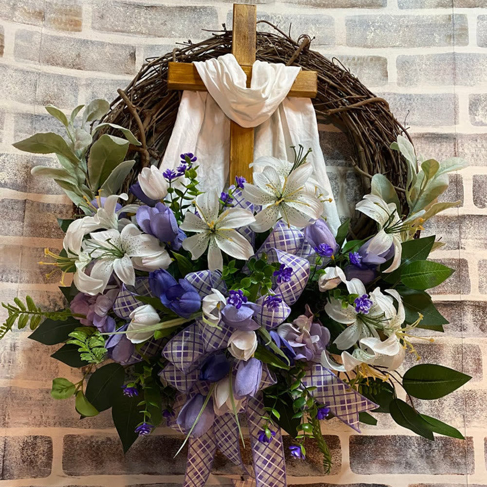 Christianartworkshop Spring Cross Wreath: A Poetic Fusion of Flowers and Faith