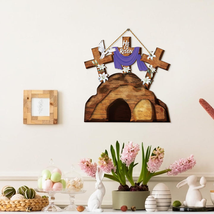 Christianartworkshop Wooden Cross Easter Ornament - Celebrate the Resurrection