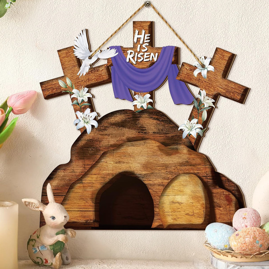 Christianartworkshop Wooden Cross Easter Ornament - Celebrate the Resurrection