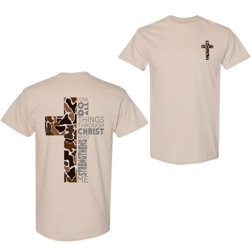 Christianartworkshop Camo Cross Design With Philippians 4:13 Verse Christian T-Shirt