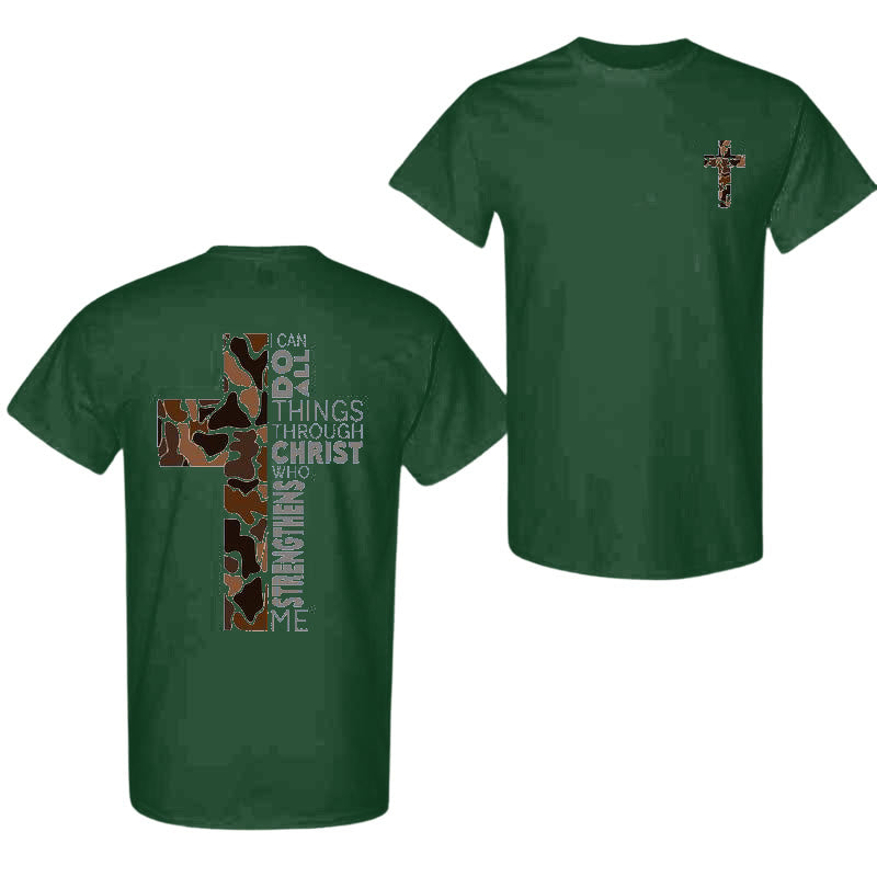 Christianartworkshop Camo Cross Design With Philippians 4:13 Verse Christian T-Shirt