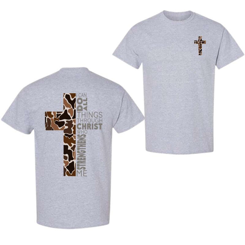 Christianartworkshop Camo Cross Design With Philippians 4:13 Verse Christian T-Shirt