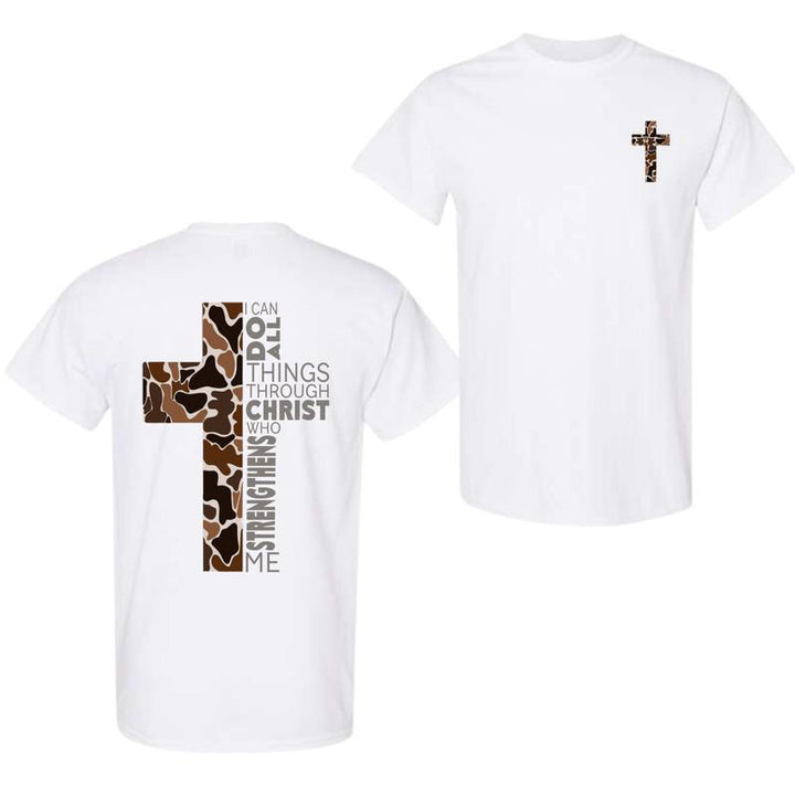 Christianartworkshop Camo Cross Design With Philippians 4:13 Verse Christian T-Shirt