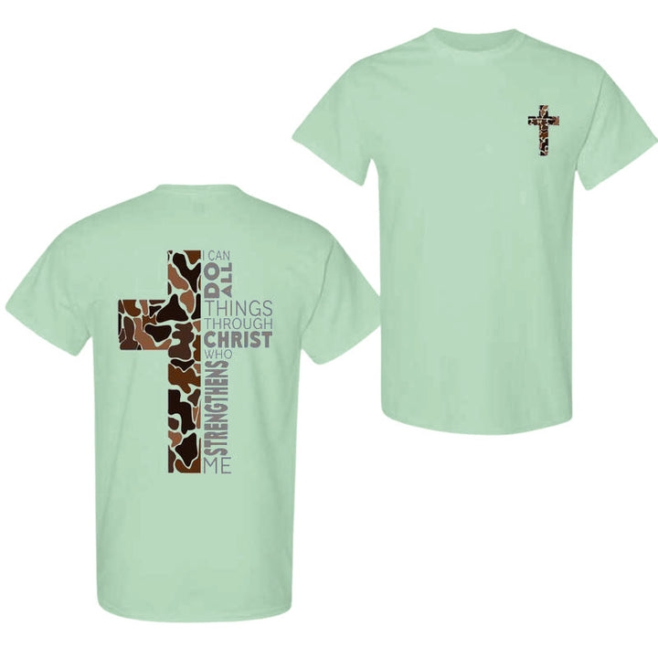 Christianartworkshop Camo Cross Design With Philippians 4:13 Verse Christian T-Shirt