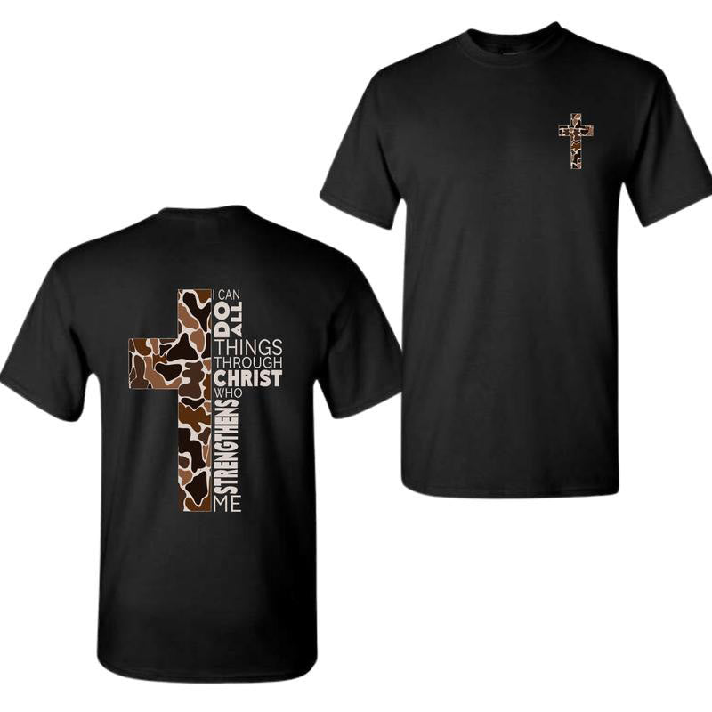 Christianartworkshop Camo Cross Design With Philippians 4:13 Verse Christian T-Shirt