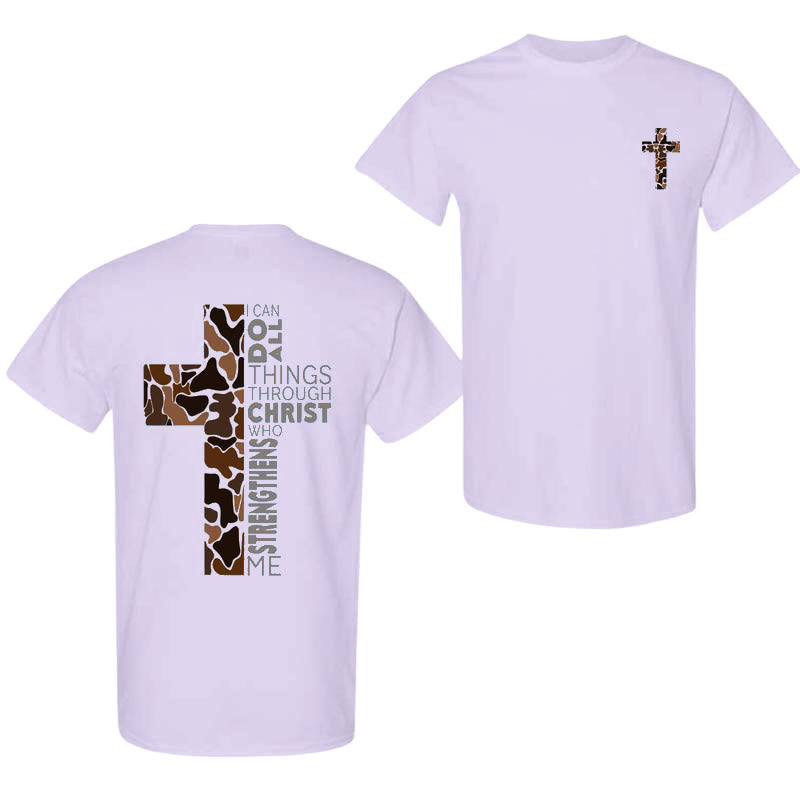 Christianartworkshop Camo Cross Design With Philippians 4:13 Verse Christian T-Shirt