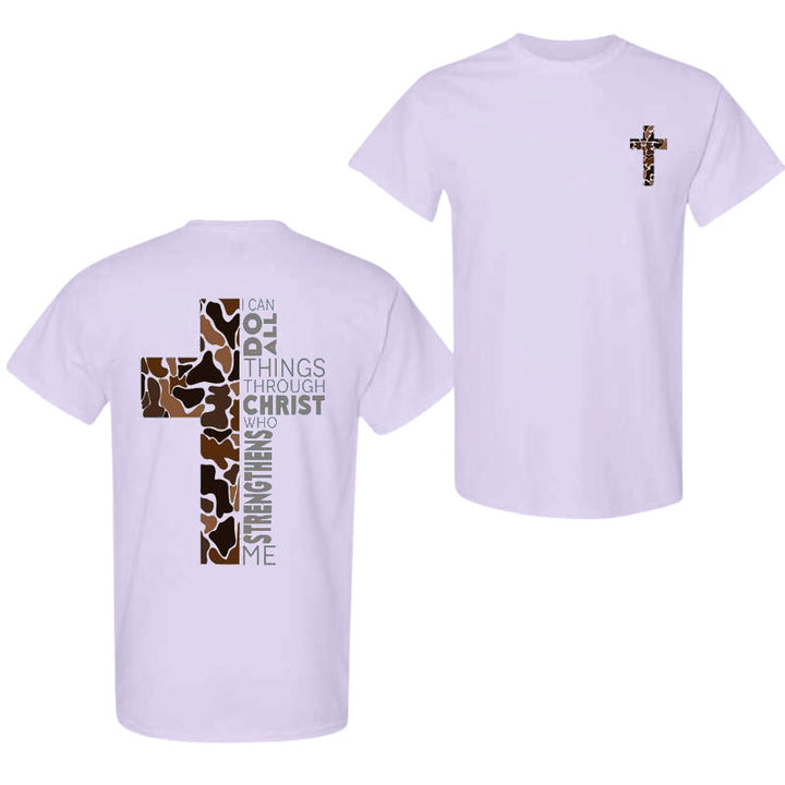 Christianartworkshop Camo Cross Design With Philippians 4:13 Verse Christian T-Shirt