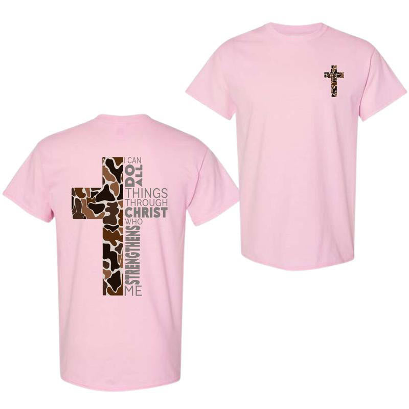 Christianartworkshop Camo Cross Design With Philippians 4:13 Verse Christian T-Shirt