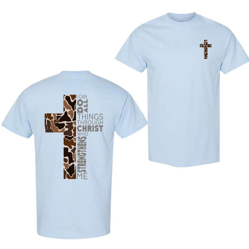 Christianartworkshop Camo Cross Design With Philippians 4:13 Verse Christian T-Shirt