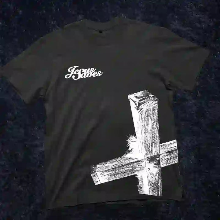 Christianartworkshop Sopula Jesus Saves Cross Print Graphic T-Shirt - Black - 2XL - image 0
