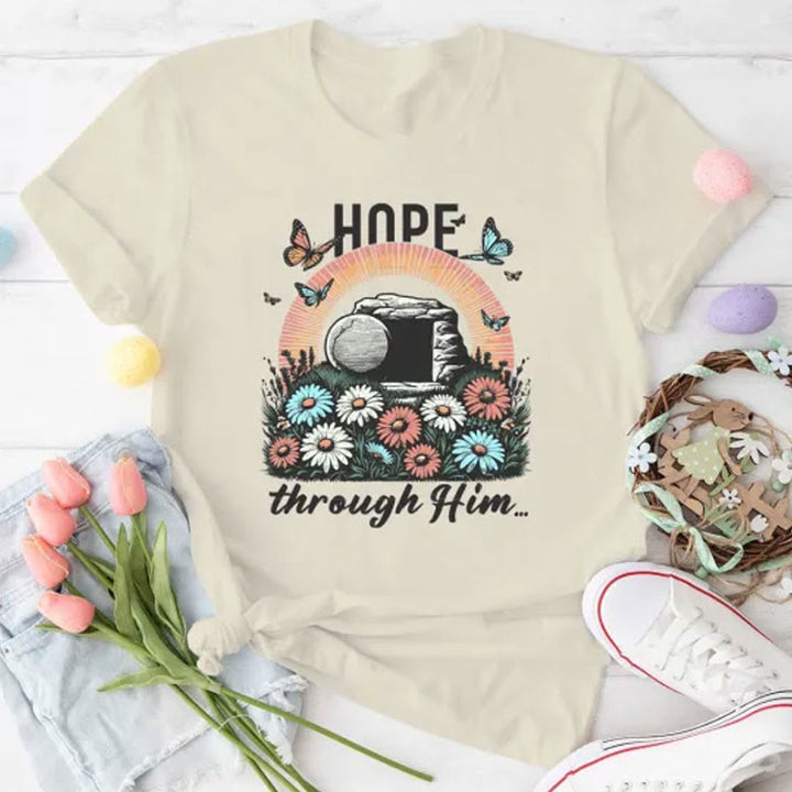 Christianartworkshop Hope Thought Him Christian T-Shirt - Sand - 2XL - image 2