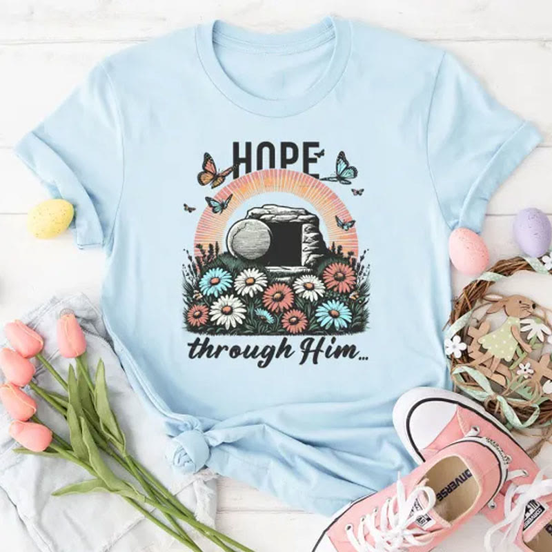 Christianartworkshop Hope Thought Him Christian T-Shirt - Light Blue - 2XL - image 5