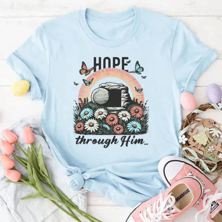 Christianartworkshop Hope Thought Him Christian T-Shirt - Light Blue - 2XL - image 5