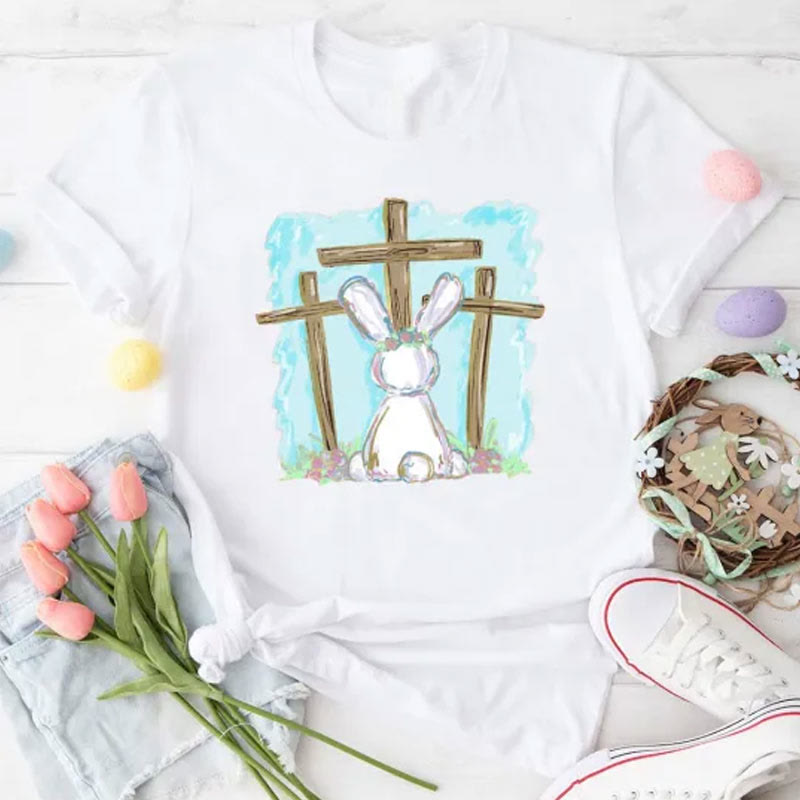 Christianartworkshop Foil Bunny With Crosses Christian T-Shirt - White - 2XL - image 1
