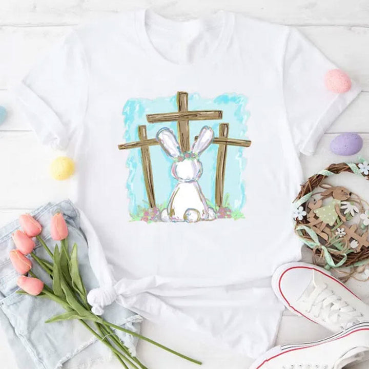 Christianartworkshop Foil Bunny With Crosses Christian T-Shirt - White - 2XL - image 1