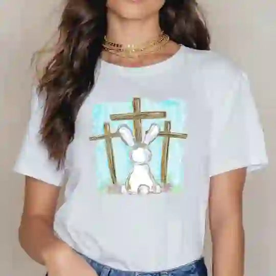 Christianartworkshop Foil Bunny With Crosses Christian T-Shirt - image 2