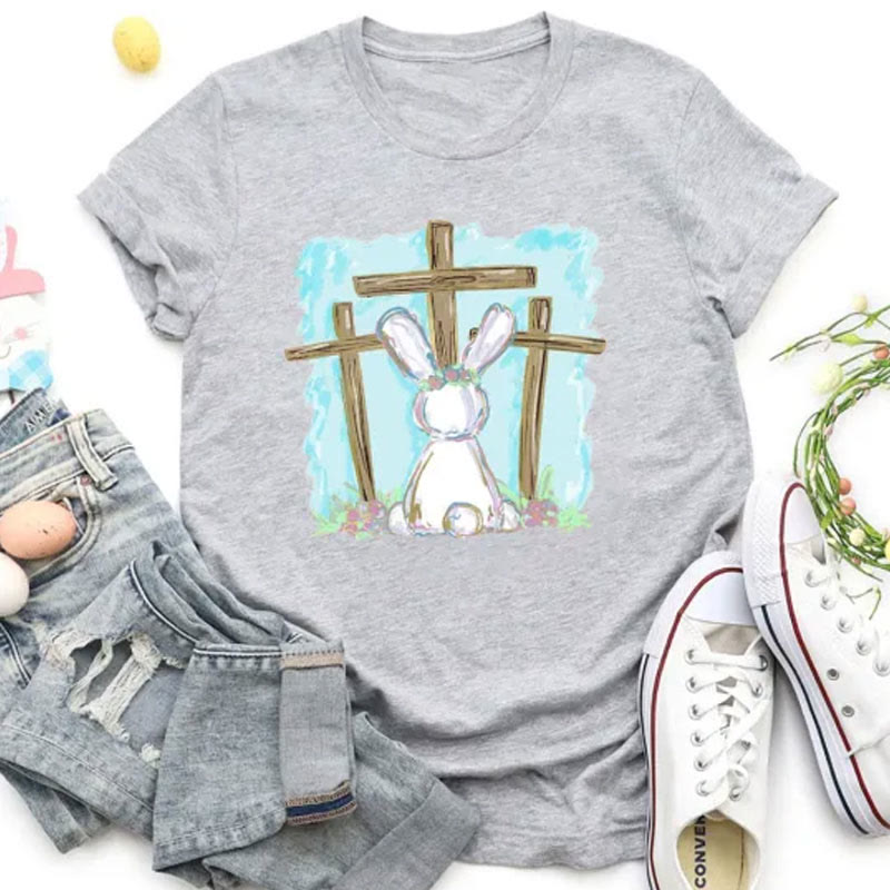 Christianartworkshop Foil Bunny With Crosses Christian T-Shirt - Light Gray - 2XL - image 4