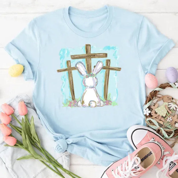 Christianartworkshop Foil Bunny With Crosses Christian T-Shirt - Light Blue - 2XL - image 5