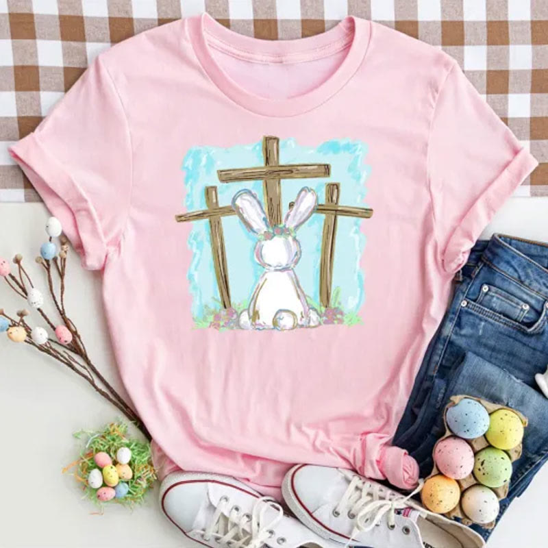 Christianartworkshop Foil Bunny With Crosses Christian T-Shirt - Pink - 2XL - image 6
