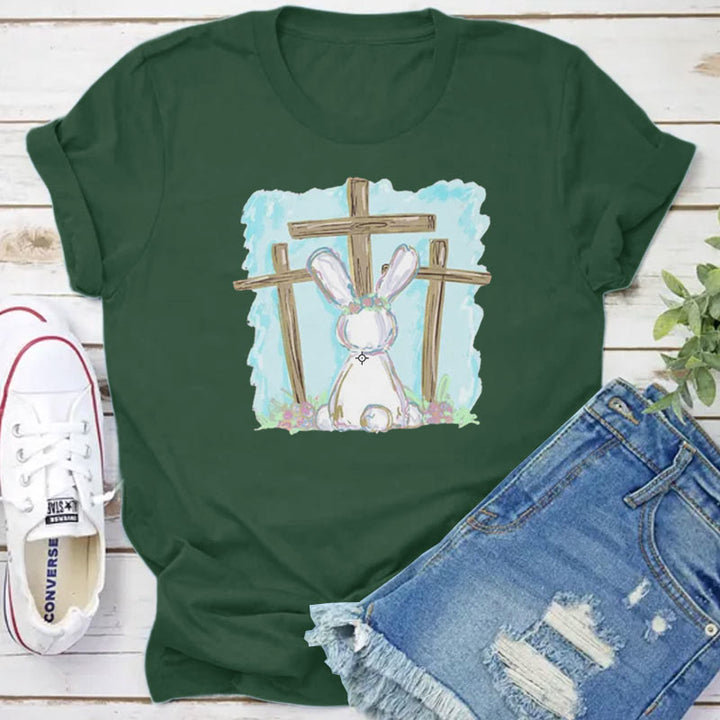 Christianartworkshop Foil Bunny With Crosses Christian T-Shirt - Dark Green - 2XL - image 9