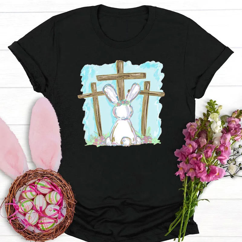 Christianartworkshop Foil Bunny With Crosses Christian T-Shirt - Black - 2XL - image 0