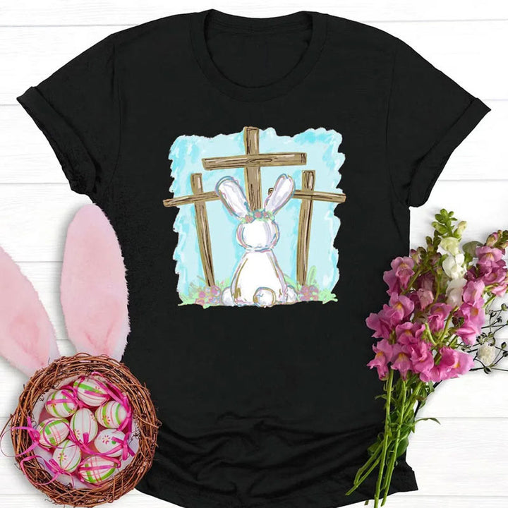 Christianartworkshop Foil Bunny With Crosses Christian T-Shirt - Black - 2XL - image 0