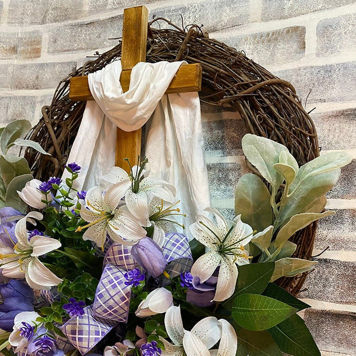 Christianartworkshop Spring Cross Wreath: A Poetic Fusion of Flowers and Faith