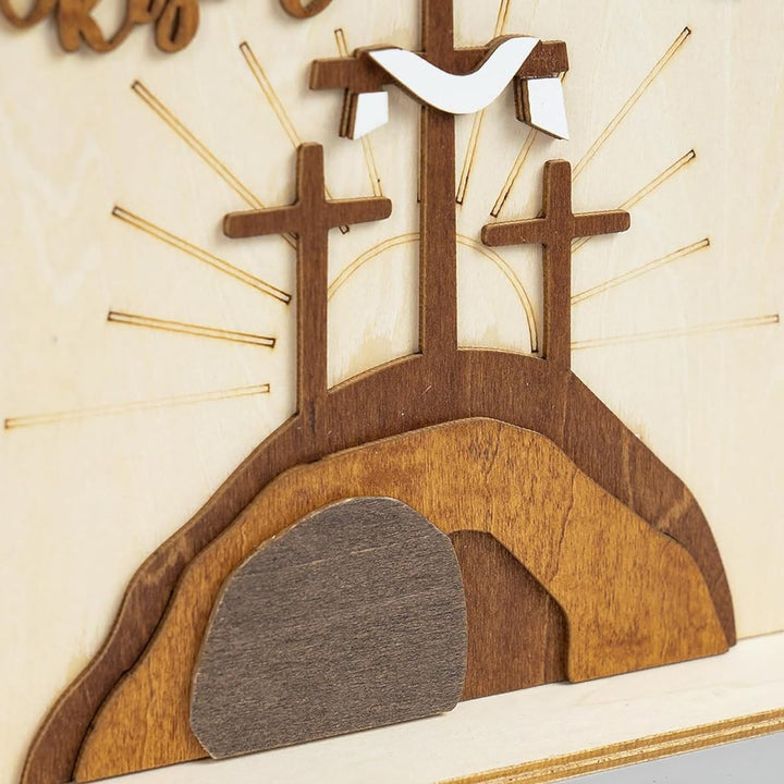 Christianartworkshop "Risen Hope" Easter Icon Set: Decorative Wooden Display with Cross and Tomb Designs