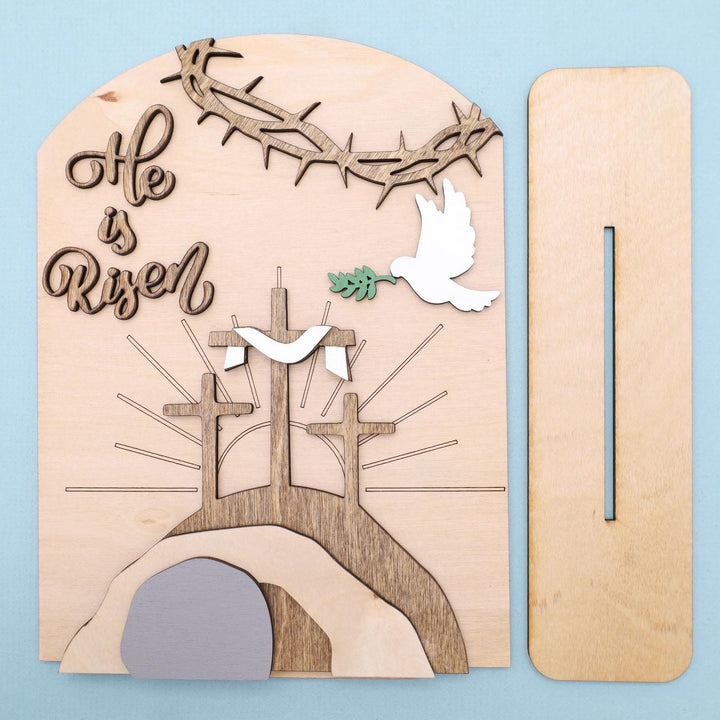 Christianartworkshop "Risen Hope" Easter Icon Set: Decorative Wooden Display with Cross and Tomb Designs