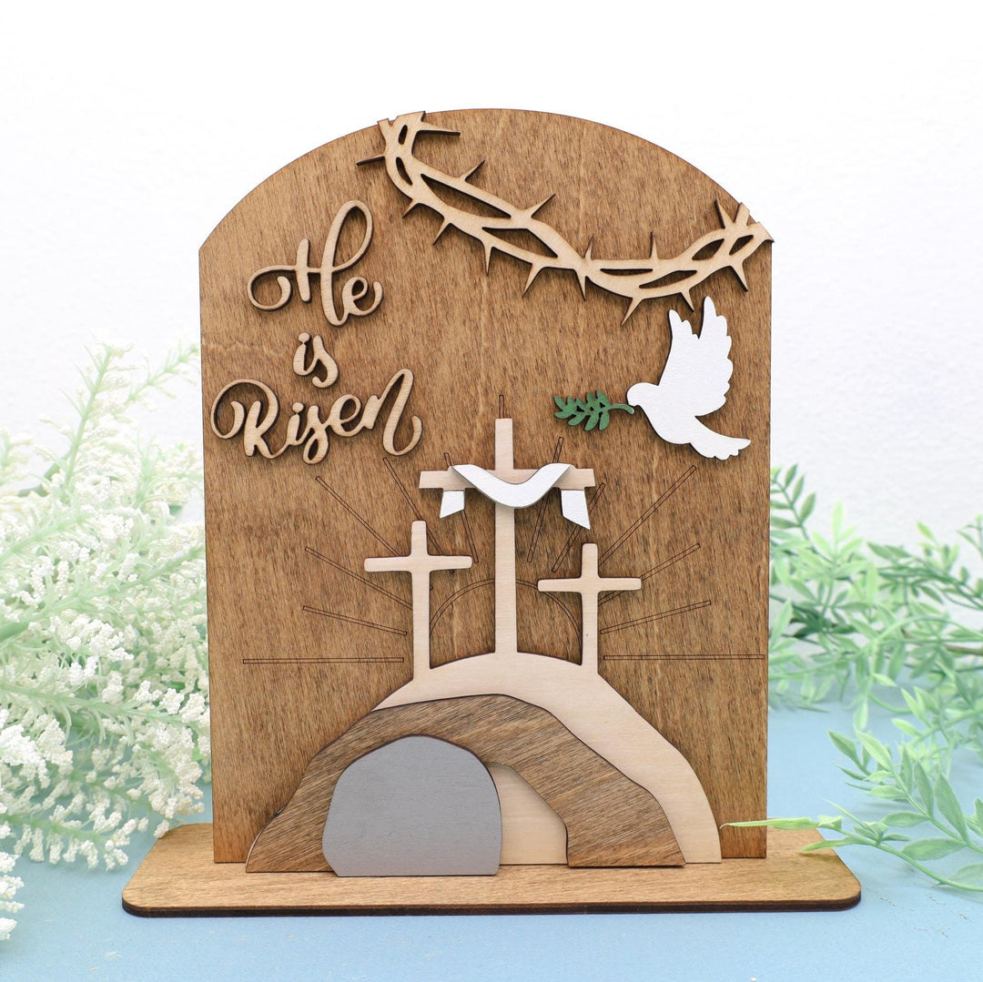 Christianartworkshop "Risen Hope" Easter Icon Set: Decorative Wooden Display with Cross and Tomb Designs