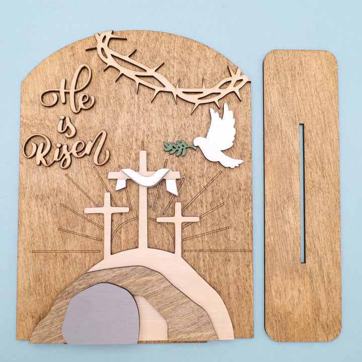 Christianartworkshop "Risen Hope" Easter Icon Set: Decorative Wooden Display with Cross and Tomb Designs