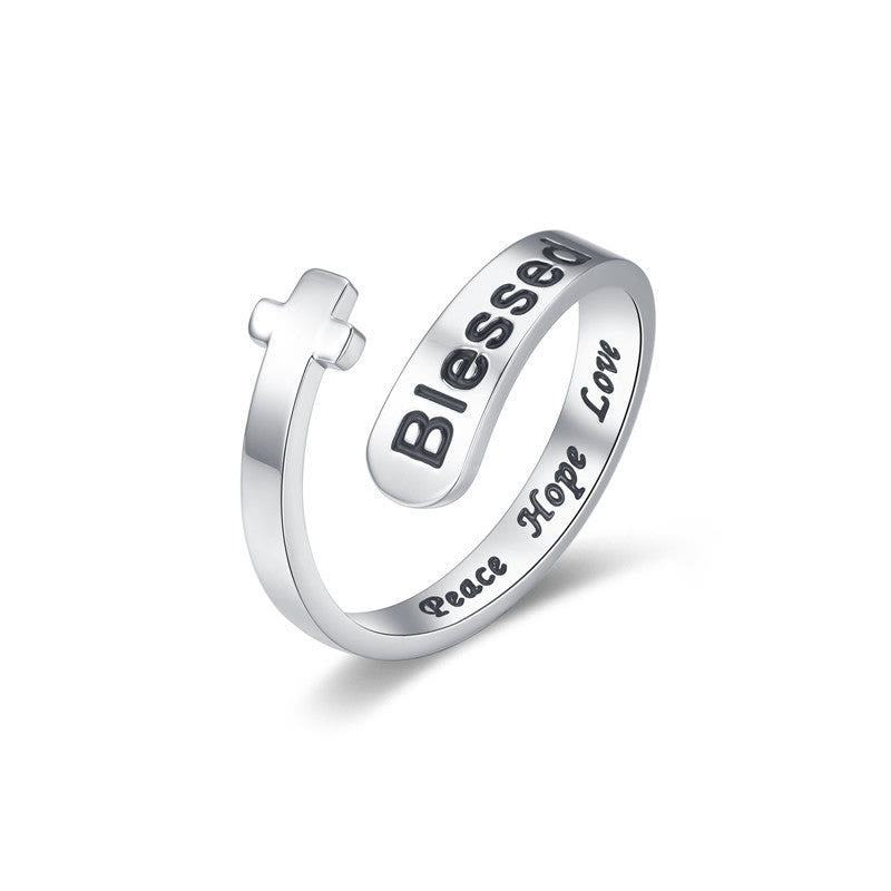 Christianartworkshop Blessed Cross Adjustable Faith Ring: Peace Hope Love - Adjustable(Suitable for US 8) - image 0
