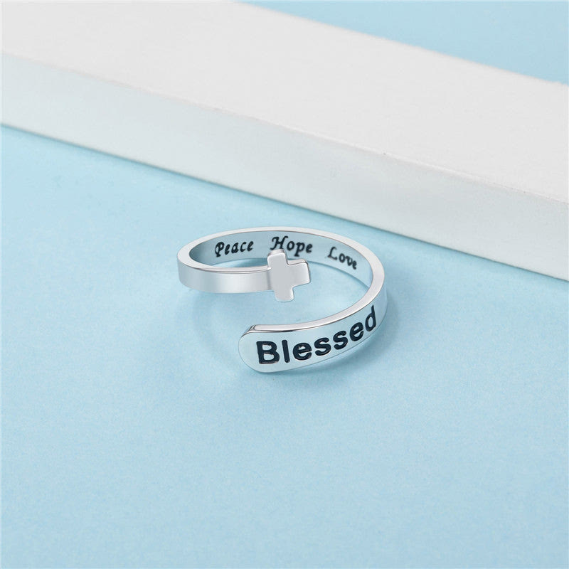 Christianartworkshop Blessed Cross Adjustable Faith Ring: Peace Hope Love - image 2