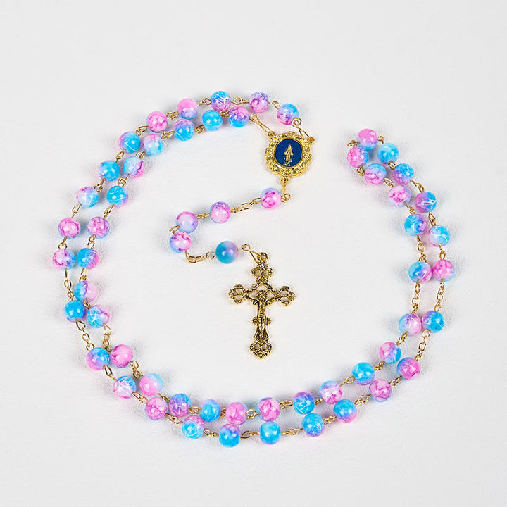 FREE Today: Divine Harmony Handmade Floral Rosary: Miraculous Medal & Crucifix of 8mm Blue&Purple