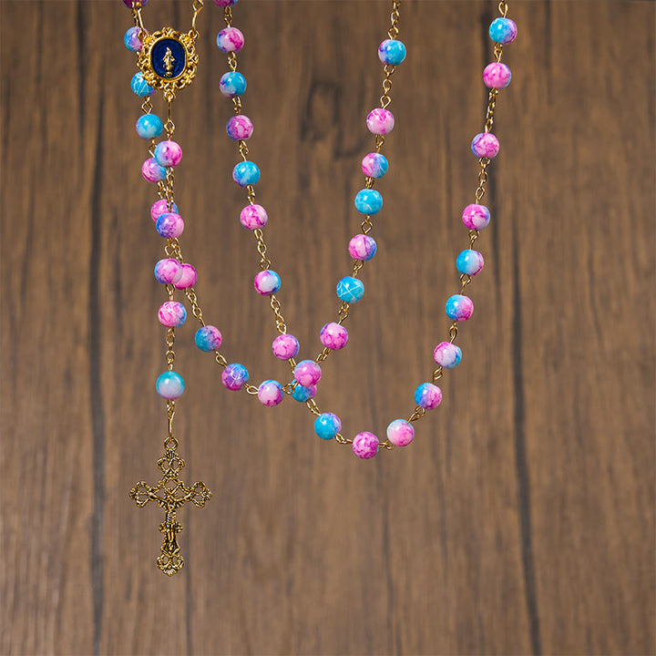 FREE Today: Divine Harmony Handmade Floral Rosary: Miraculous Medal & Crucifix of 8mm Blue&Purple