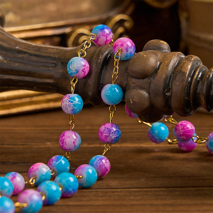 FREE Today: Divine Harmony Handmade Floral Rosary: Miraculous Medal & Crucifix of 8mm Blue&Purple