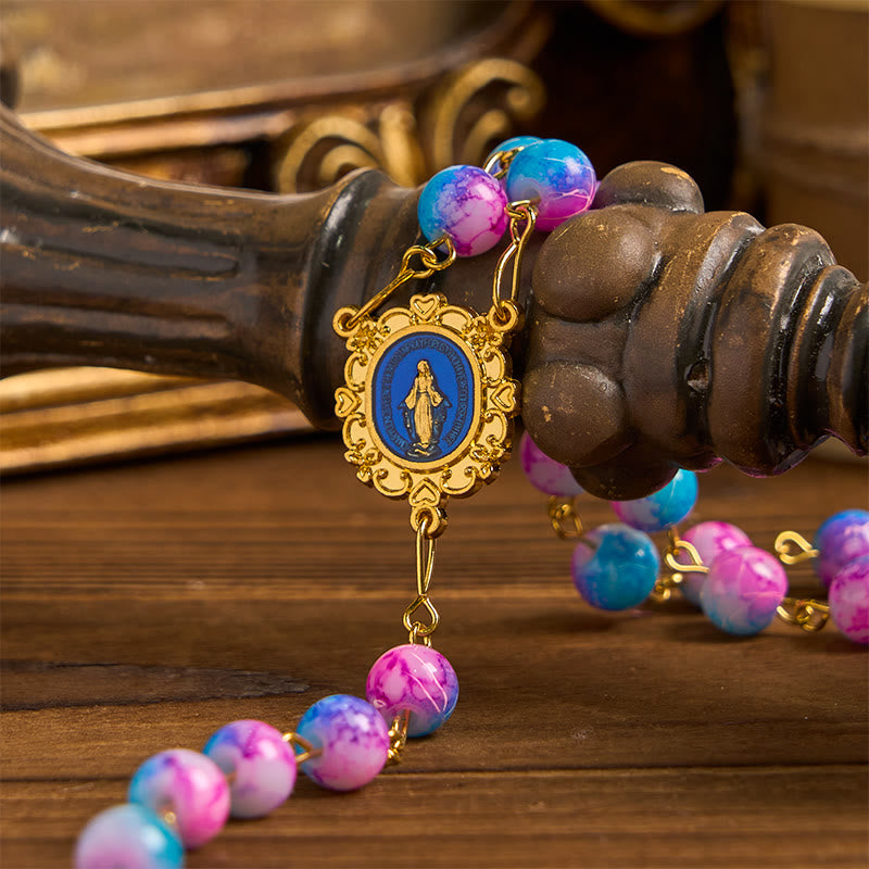 FREE Today: Divine Harmony Handmade Floral Rosary: Miraculous Medal & Crucifix of 8mm Blue&Purple