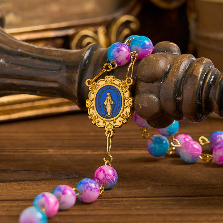 FREE Today: Divine Harmony Handmade Floral Rosary: Miraculous Medal & Crucifix of 8mm Blue&Purple