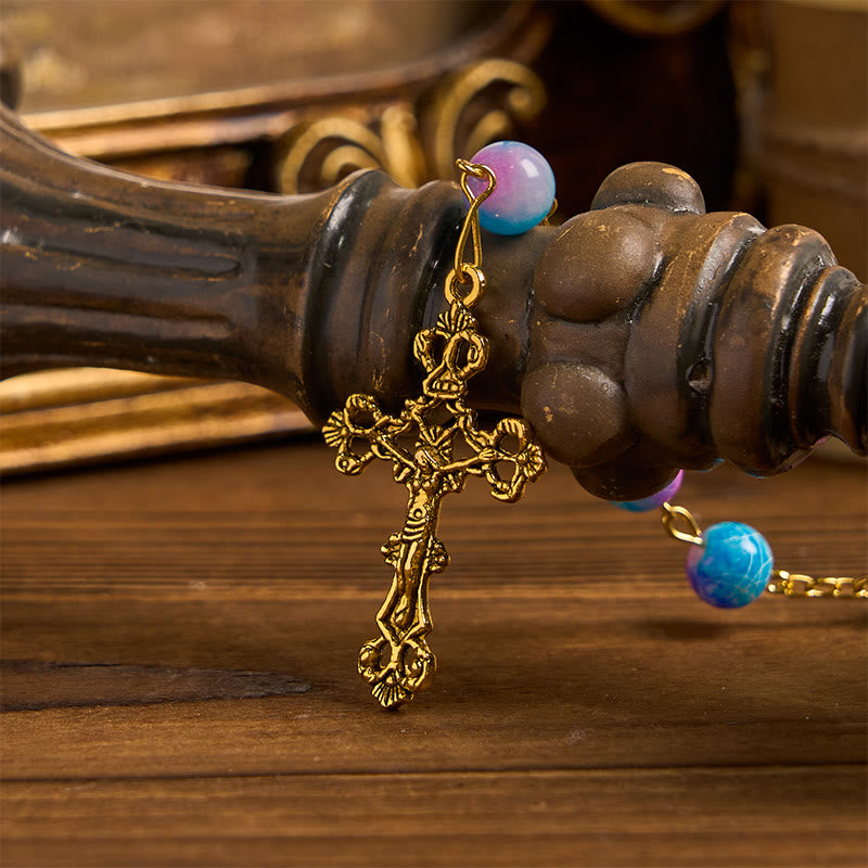 FREE Today: Divine Harmony Handmade Floral Rosary: Miraculous Medal & Crucifix of 8mm Blue&Purple