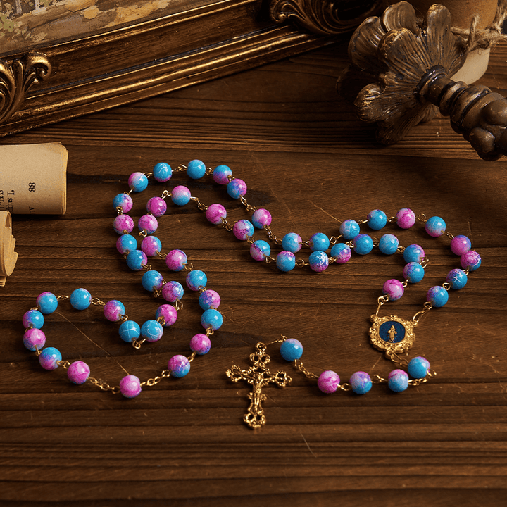 Christianartworkshop PRAYERFUL FAITH: Divine Harmony Handmade Floral Rosary of 8mm Blue&Purple - image 5