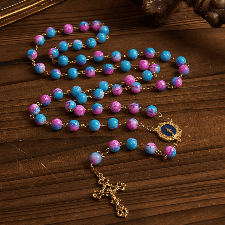FREE Today: Divine Harmony Handmade Floral Rosary: Miraculous Medal & Crucifix of 8mm Blue&Purple