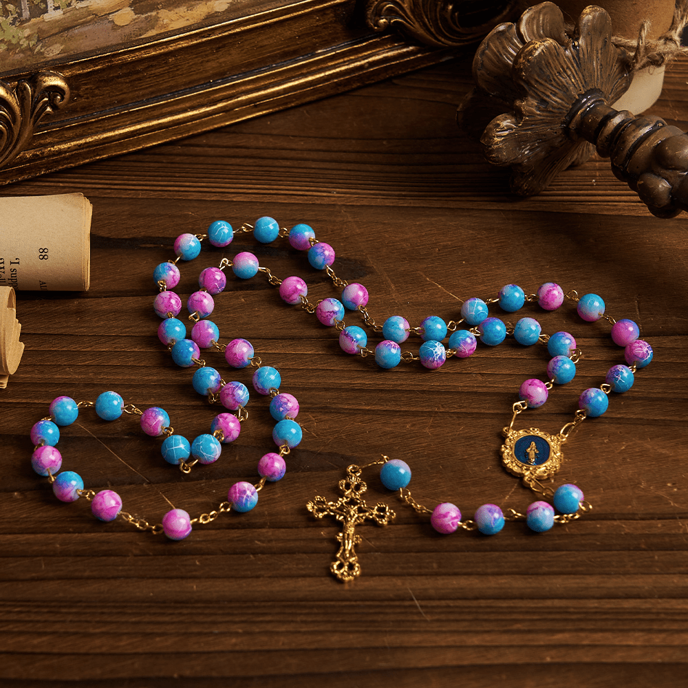 FREE Today: Divine Harmony Handmade Floral Rosary: Miraculous Medal & Crucifix of 8mm Blue&Purple