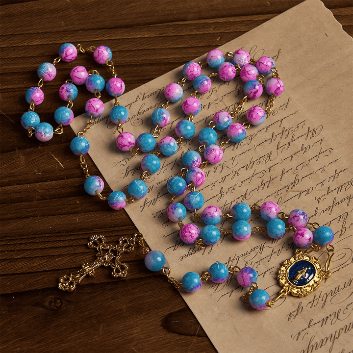 FREE Today: Divine Harmony Handmade Floral Rosary: Miraculous Medal & Crucifix of 8mm Blue&Purple